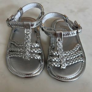 Janie and Jack silver metallic Grecian braided baby walker sandals NWOT 12-18m